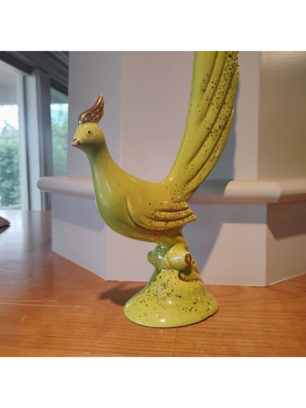 VTG MCM Long Tailed Pheasant Bird Figurine 16.5" Tall Avocado Green & Gold - Picture 3 of 11